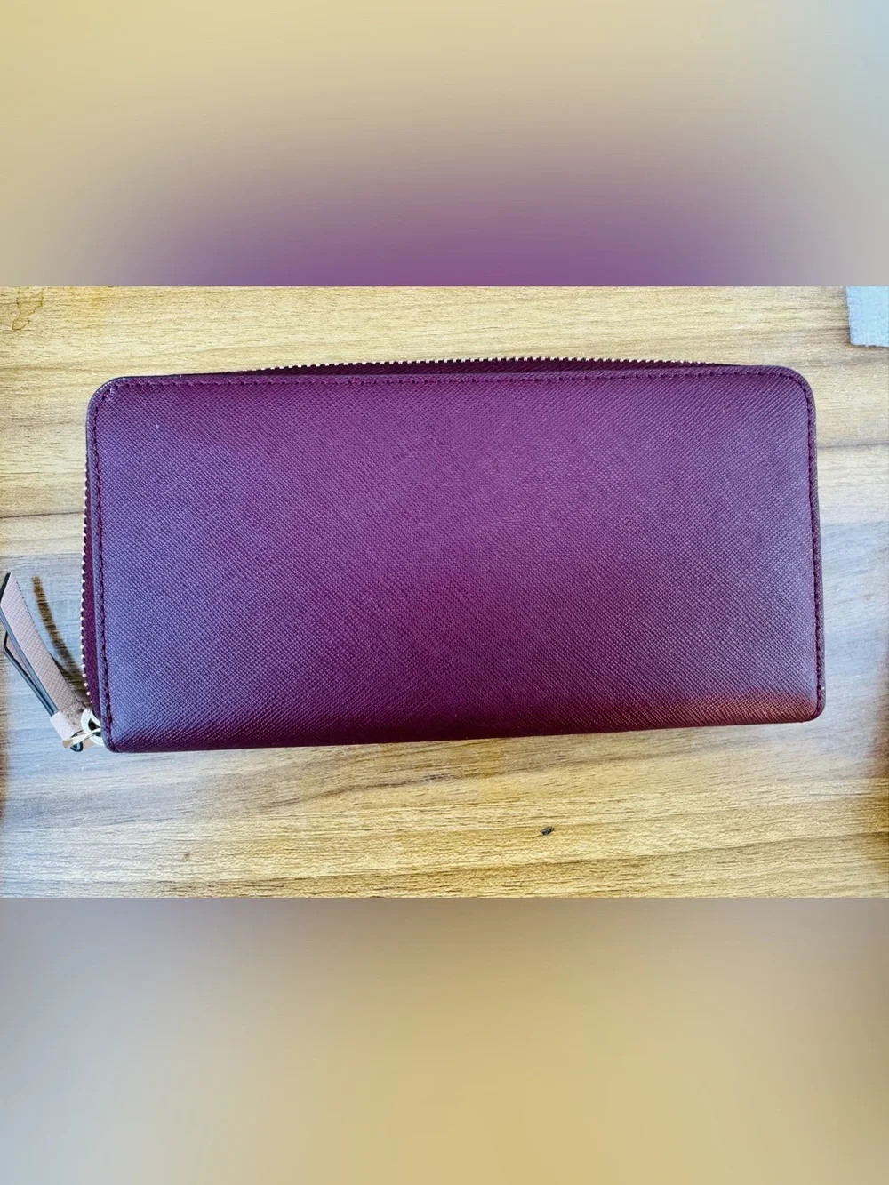 Kate Spade Two-Tone Burgundy & Pink Zip Around Continental Leather Wallet